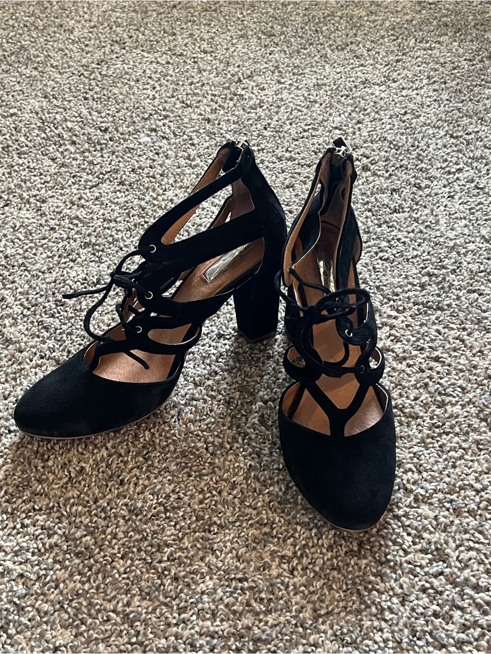 Halogen Black Suede Lace-Up Block Heel Pumps